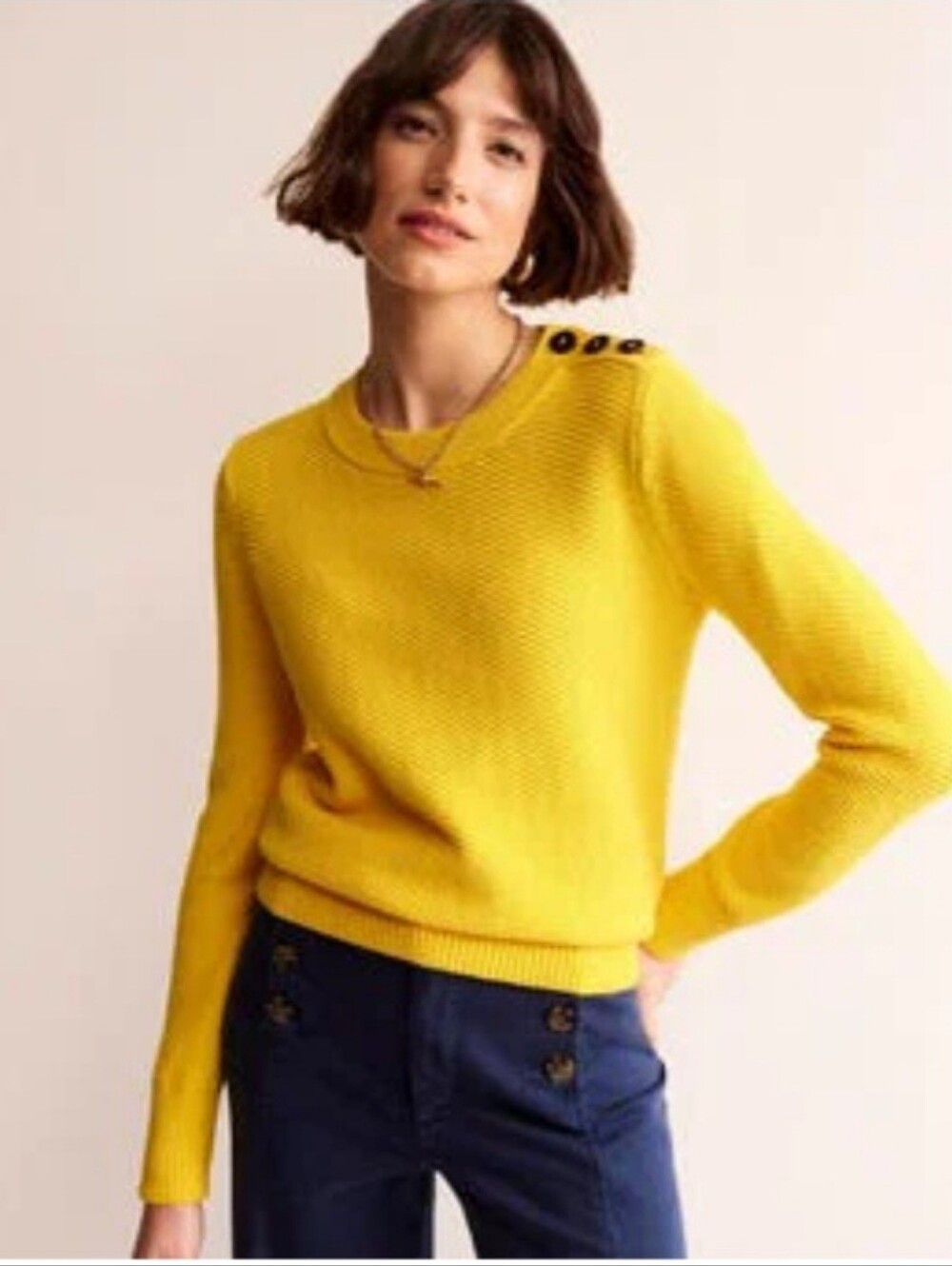 Boden Yellow Button-Shoulder Knit Sweater S